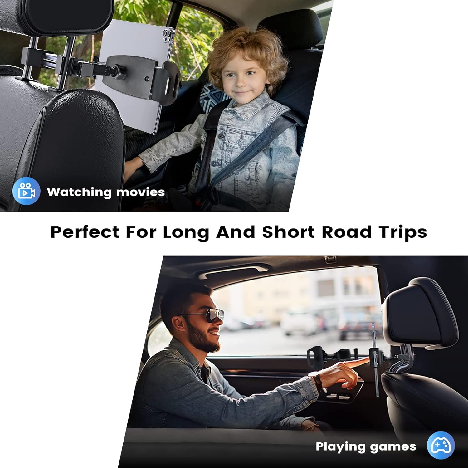 Soporte Tablet Reposacabezas, Soporte Coche Automóvil Universal Con Apoyo 360 Rotación Para 4,7-12,9 Pulgadas Ipad, Iphone, Galaxy Tab Et D'Autres Smartphones