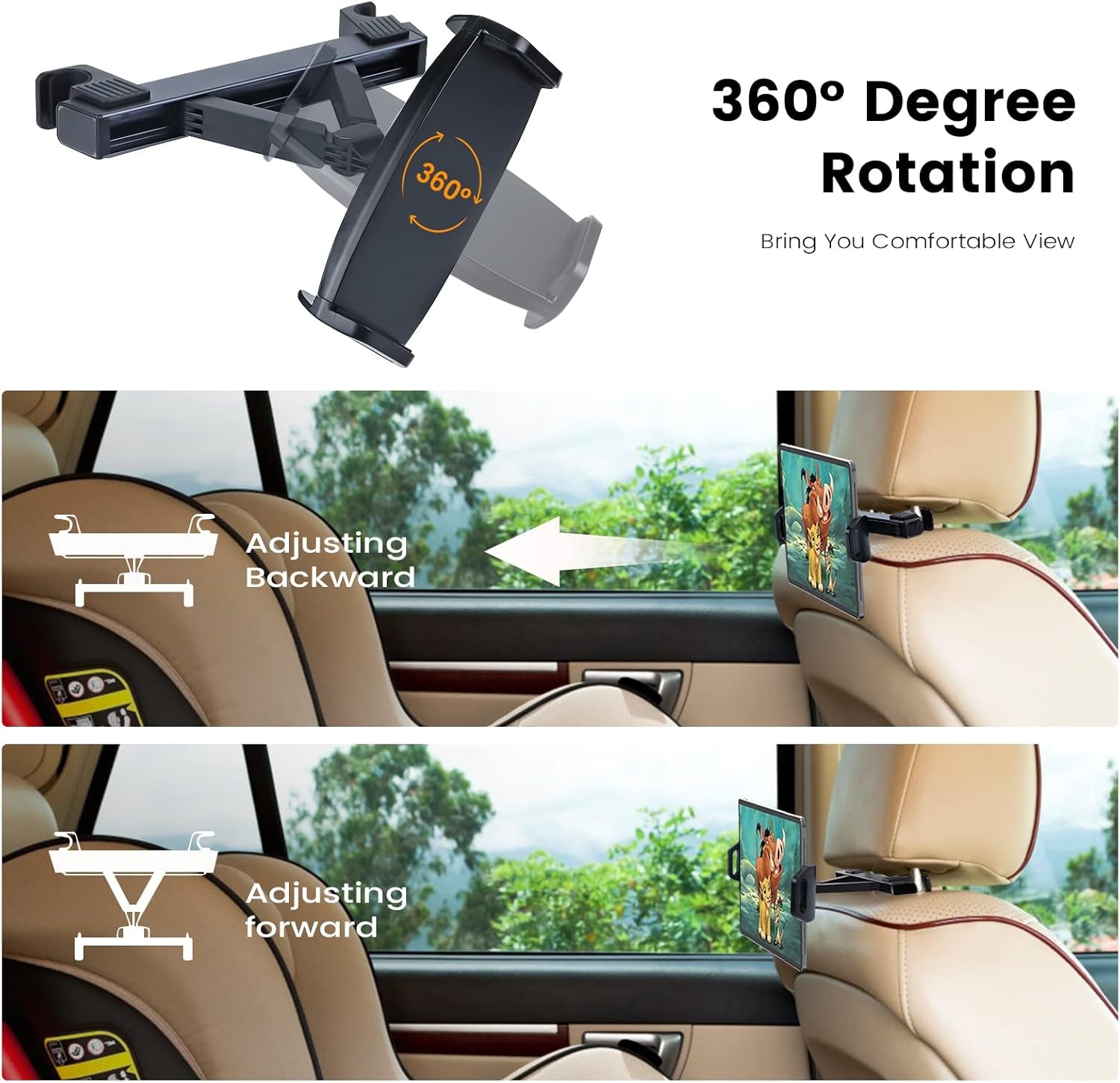 Soporte Tablet Reposacabezas, Soporte Coche Automóvil Universal Con Apoyo 360 Rotación Para 4,7-12,9 Pulgadas Ipad, Iphone, Galaxy Tab Et D'Autres Smartphones