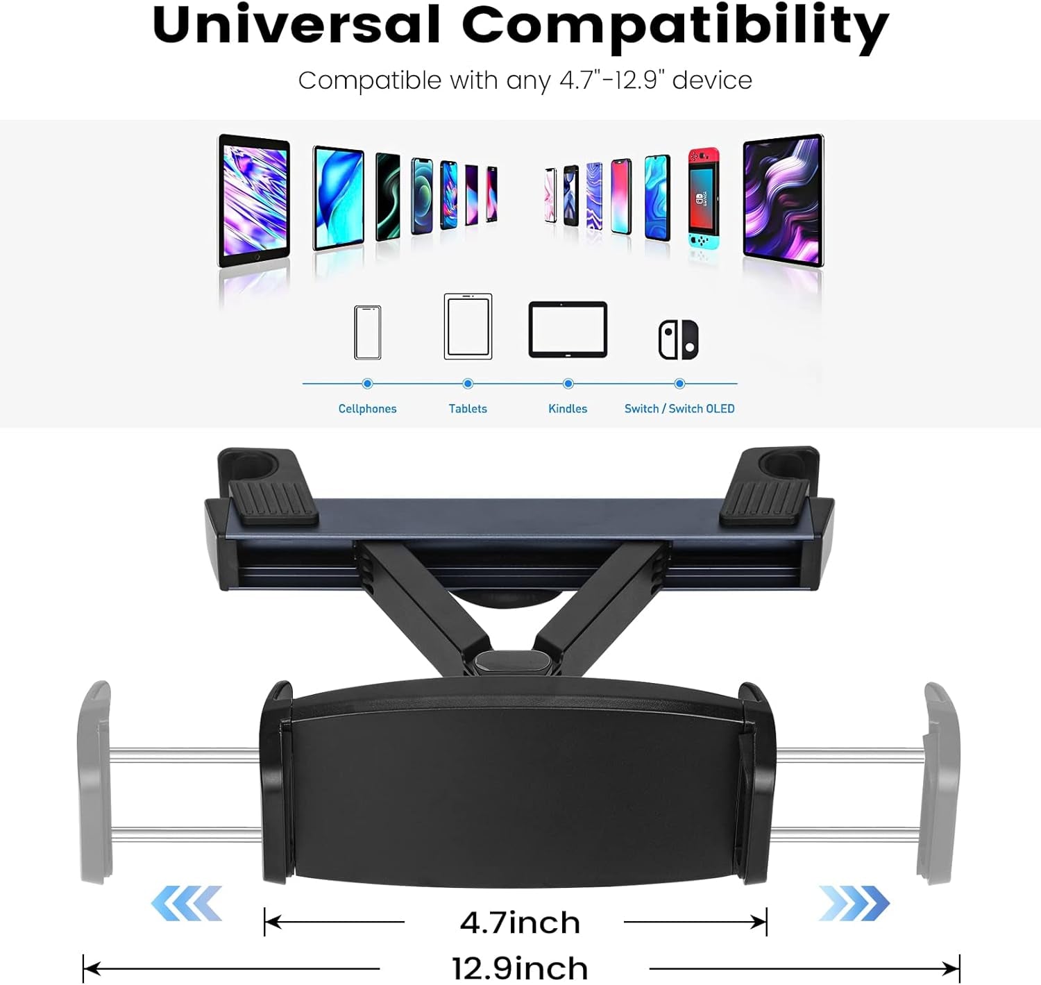 Soporte Tablet Reposacabezas, Soporte Coche Automóvil Universal Con Apoyo 360 Rotación Para 4,7-12,9 Pulgadas Ipad, Iphone, Galaxy Tab Et D'Autres Smartphones